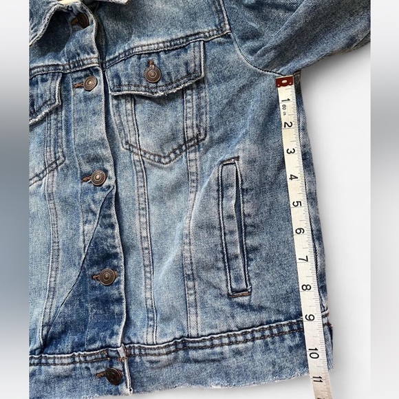 Free People Rumors blue cropped denim jacket with patchwork detailing, size S - Picture 3 of 8